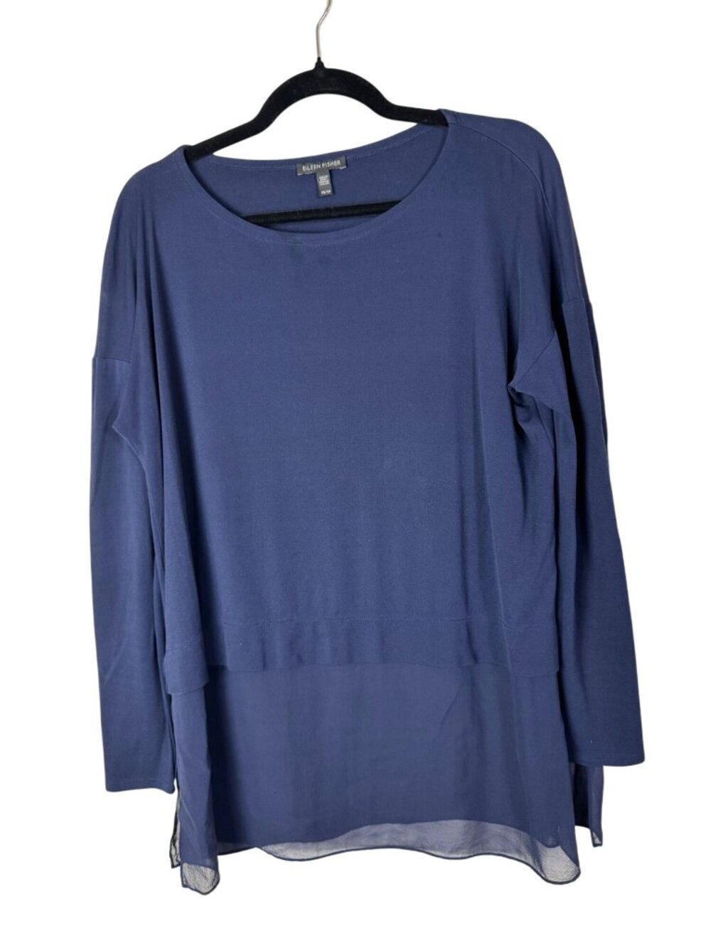 Eileen Fisher Women Blue Long Sleeve Pullover Tunic Top Size XS‎ Lagenlook Silk